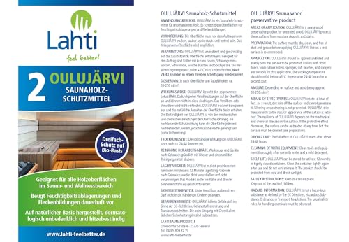 Lahti 2 OULUJÄRVI - Einzigartiger SaunaHolz-Schutz - Für alle Hölzer geeignet - Verhindert Wasser.- u. Schweißflecken - Schützt vor Verschmutzungen (0,5 Liter mit Sprühkopf)