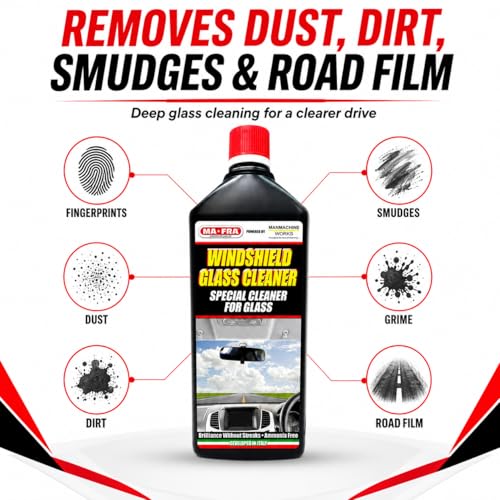 Image of Windshield Glass Cleaner 1L | Ammonia Free Car Glass Cleaner Liquid for Windshield, Windows, Mirrors & Auto Glass | Streak-Free Shine, Removes Dust, Dirt, Grime & Road Film