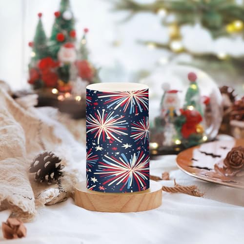 Image of ALAZA Fireworks Blue Red 4th July Flickering Flameless Candles Battery Operated with Remote Timer,Tea Light Candles LED Pillar Votive Patriotic Candles Set of 2 for Outdoor Indoor Decorations