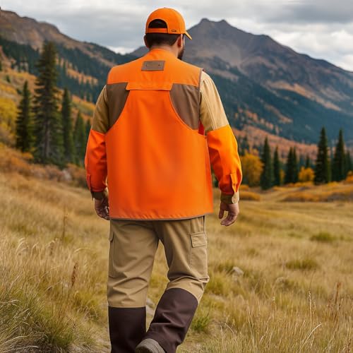 Image of NEW VIEW Upland Hunting Vest for Men- Blaze Orange, Pheasant Hunting Vest with Game Pouch, Bird Hunting Vest for Quail