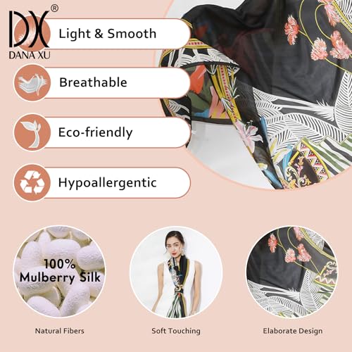 DANA XU Women's 100% Mulberry Satin Silk Pashmina Shawl Wraps Extra Large Floral Scarf for Evening Dresses, Soft Oversized4