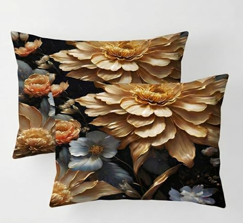 Image of Home Sizzler Premium 7D Floral Soft Microfiber Double Bedsheet with 2 Pillow Covers - Soft, Wrinkle-Resistant, Luxury Golden Flower Print