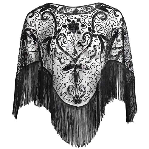 1920s Shawl Wraps Sequin Beaded Evening Cape for Gatsby Party Bridal Shawl Women Evening Cape Flapper Cover Up