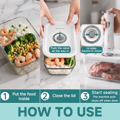 Image of Mehomeli Compact Vacuum Sealer for Food (Vacuum Sealer Machine+3 Glass Vacuum Containers+30 Reusable Vacuum Bags),Powerful Handheld Vacuum Seal Machine,Seal Meal Saver,Portable Food Sealer,Easy-Clean