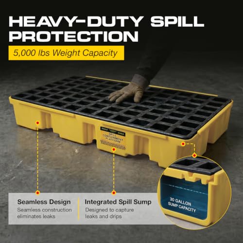 Image of Eagle 2 Drum Spill Containment Pallet with Drain, Forklift Pockets, Yellow