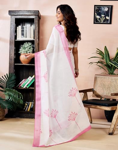 Image of SIRIL Women's Printed Cotton Linen One Minute Ready to Wear Saree With Unstitched Blouse Piece