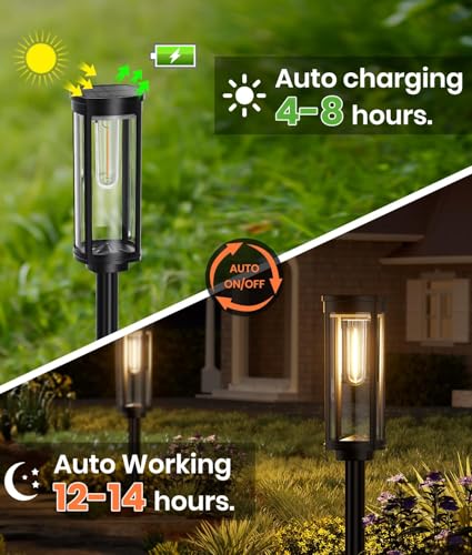 Image of NEWMESSI Solar Pathway Lights Outdoor, IP65 Waterproof Solar Garden Lights for Outside Lighting, Yard Path Lawn Walkway Driveway Landscape (Round Warm White, 4 Pack)