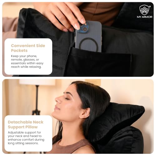 Image of MYARMOR Backrest Pillow for Bed with Detachable Neck Rest & Support Arms, Soft Reading Pillow | Back Support Wedge Pillow for Working, Seating & Relaxing in Bed - Grey