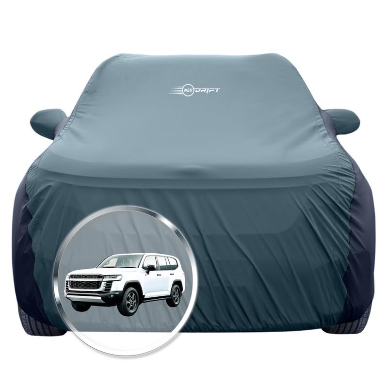 Image of NEODRIFT 'SuperTech' Car Cover for Toyota Land Cruiser (100% Water-Resistant, All Weather Protection, Tailored Fit, Multi-Layered & Breathable Fabric) (Colour: D.Green+Black)