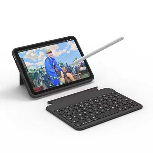 QYiiD iPad Mini 7 (A17 Pro) P[X 2024 iPad mini 6 L[{[hP[X }OlbgE ܂Sʕی ϏՌP[X 7FobNCg Type-C[dL[{[h (ubN)