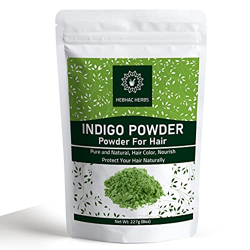 Indigo Powder For Hair Color / Beard Dye by Hebhac Herbs | Indigo Powder For Black and Dark Hair | Indigofera Tinctoria | Natural Indigo Hair color powder (8 OZ)