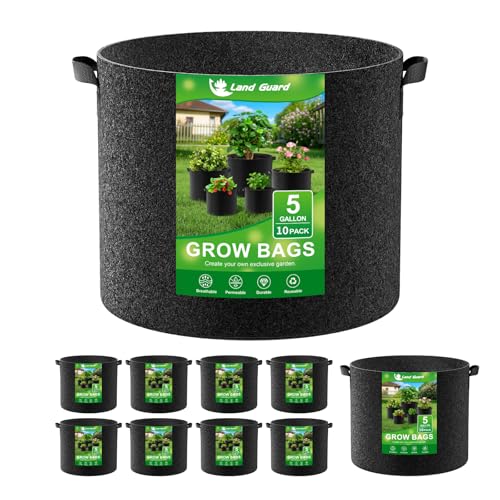 Land Guard 10-Pack Fabric Grow Bags 5 Gallon Thickened Nonwoven Garden Pots Growing Bags with Handles Black