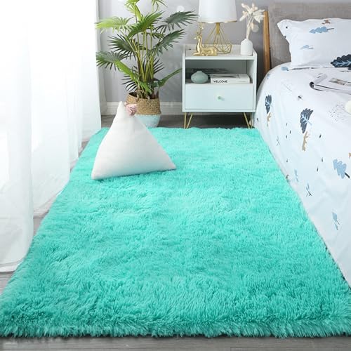 Tapis de salon shaggy doux bleu ciel grand format rectangulaire - 8