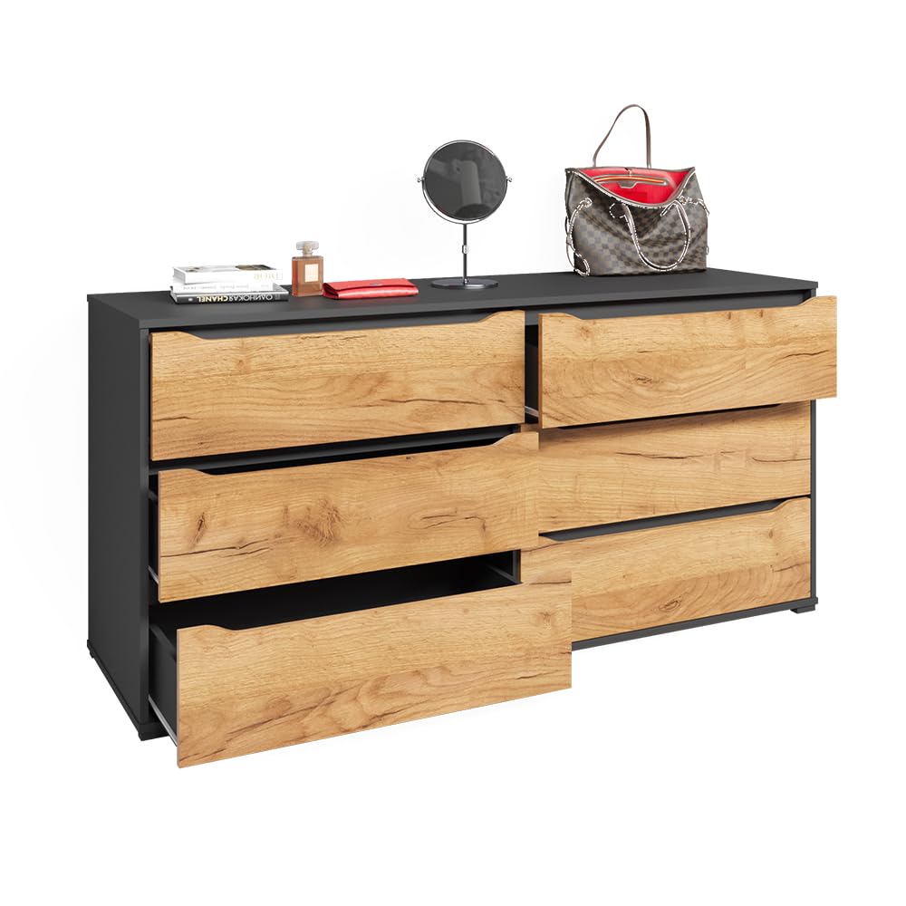 Vicco Credenza Ruben, Rovere dorato, 48 x 77.6 cm con cassetti, per riporre abiti e oggetti di uso quotidiano