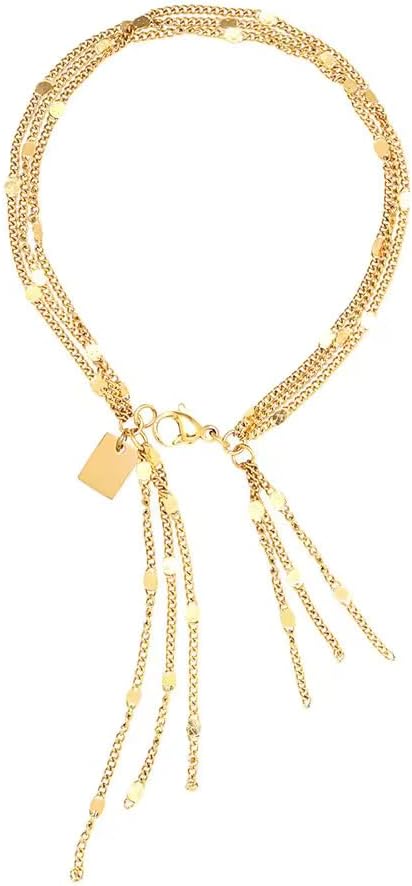 Life Accessoriz ゴールデンタッセルブレスレット、18Kゴールドメッキステンレススチールブレスレット、3層タッセルゴー