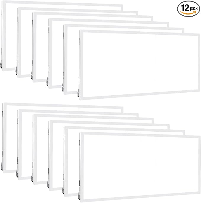 WEIZE (12 Pack 2x4 FT LED Flat Panel Troffer Light, 30/40/50W 5000K Back-Lit Drop Ceiling Light, 0-10V Dimmable, 5500lm Lay in Fixture for Office, 3-Lamp F32T8 Fixture Replacement