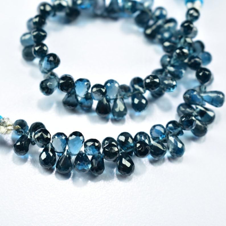 Naturalny londyński niebieski topaz łezka fasetowane koraliki 4 x 6 - 4,5 x 7 mm 20 cm długi sznurek tworzenie biżuterii koraliki z kamieni szlachetnych do naszyjnika bransoletki