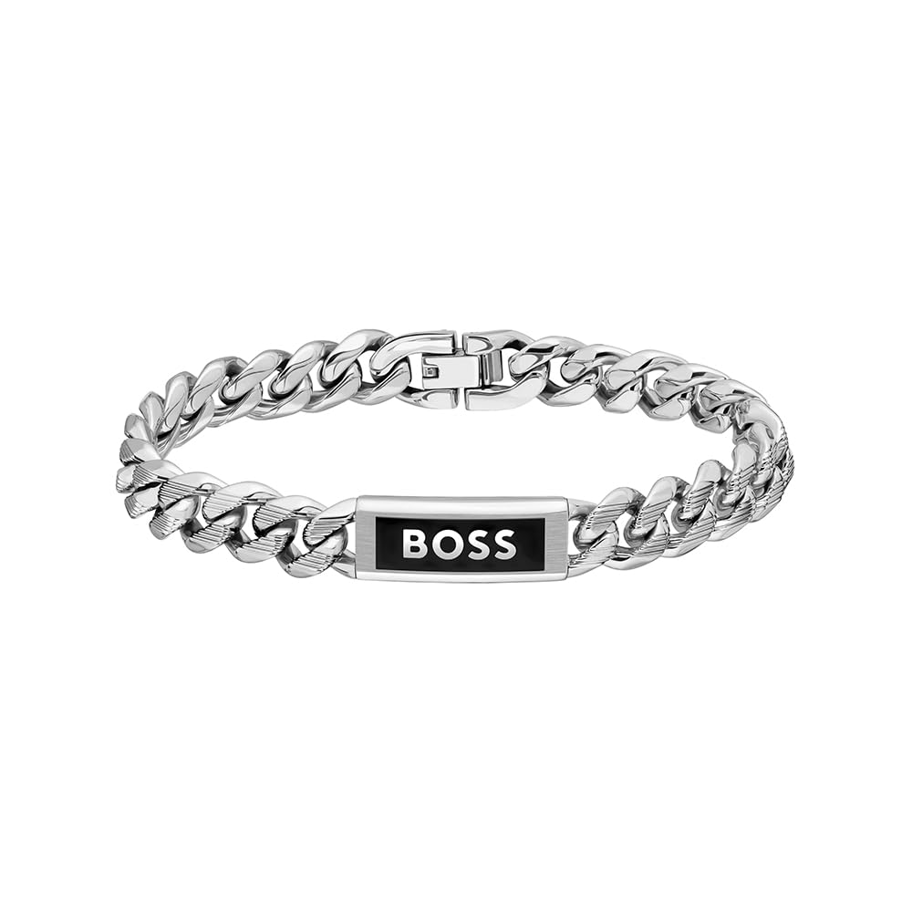 BOSS Kassy Emblem Men's Bracelet Silver, Silver, Men