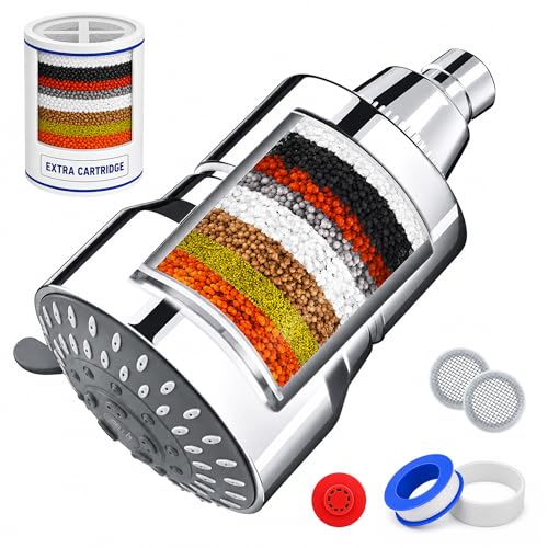 Image of IBELL Shower Filter for Hard Water Bathroom with Extra Replacement Filter | 15 Stage High Pressure Water Softener Shower Head | 5 Spray Modes | Reduces Chlorine, Hair Fall & Dry Skin