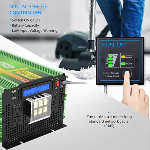 EDECOA Pure Sine Wave Power Inverter 3500W DC 12V to AC 120V with LCD Display and Remote Controller 4 AC Outlets and 1 AC Terminal Block- Upgraded