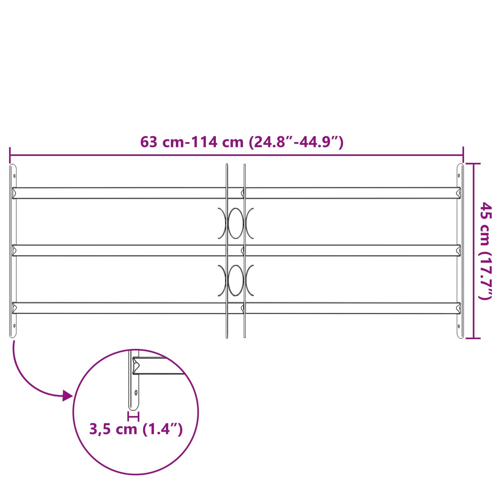 Rejilla de seguridad para ventana con 3 travesaños de acero galvanizado, ajustable 63-114 cm, juego de 3 piezas para techo, sótano, madera, plástico, aluminio