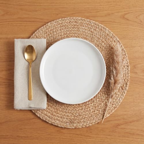 Image of Eco Crave Natural Jute Placemats Set of 6, Round Woven Table Mats, 13 Inch Rattan Charger Plates for Dinner, Boho Farmhouse Braided Place Mats