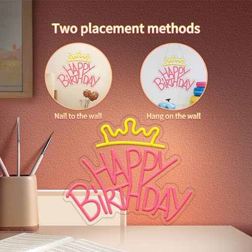 Image of Happy Birthday Neon Sign for Wall Decor, USB Powered Happy Birthday Led Sign, Reusable Birthday Light Up Sign for Boys and Girls, Party Sign for Bedroom and Livingroom