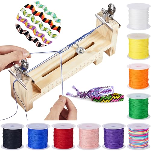 Burbell 13 Pcs Wooden Bracelet Jig Kit Adjustable Clear Scale Bracelet Maker 10 Roll 22 yd DIY Nylon String 2 Pcs Clamp Making Tools for Necklaces Car Hangings