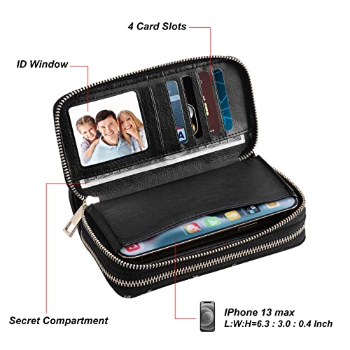 Image of Cellphone Wallet for Women Dual Zipper Long Purse with Removable Wristlet