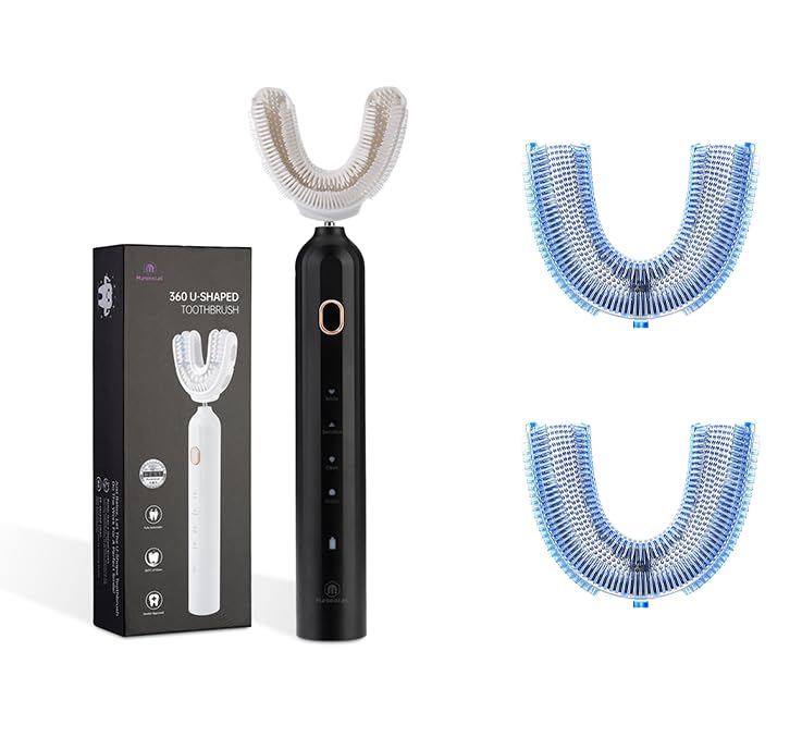 Ultrasonic U-Shaped Toothbrush with 2 Replacement Head for Adults, Electric Toothbrush for Teeth Whitening, Automatic 360-degree with Waterproof IPX7