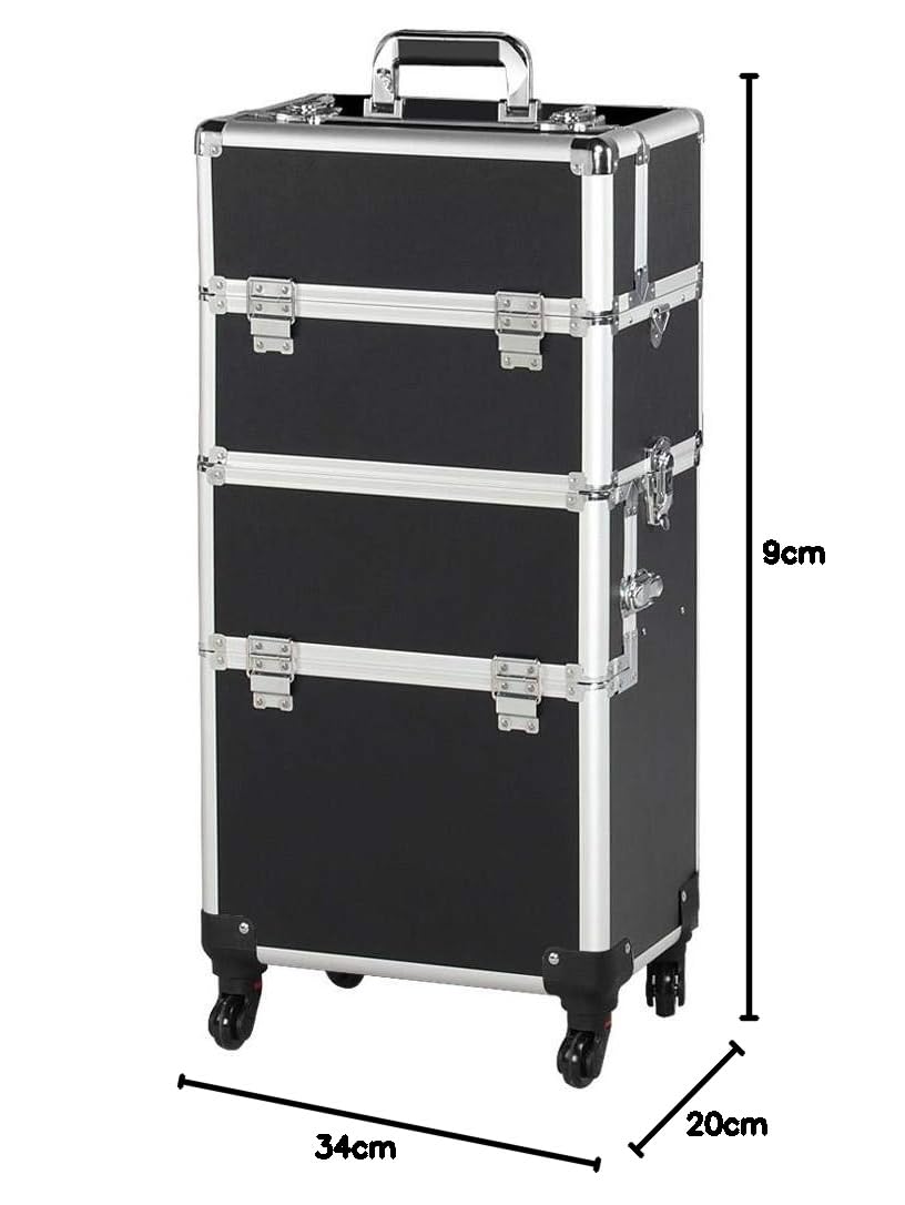 Yaheetech Valigia Trolley Make Up 3 in 1 Porta Trucchi per Estetista Professionale Grande Beauty Case da Viaggio con Ruote Girevoli 36 x 24 x 78 cm Nero