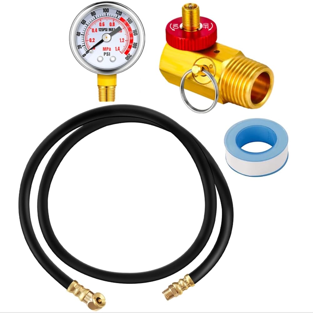 Turodeuo Air Tank Repair Kit W/Safety Valve, Pressure Gauge and 4 Feet Air Tank Hose Assembly Kit for Portable Carry Tank