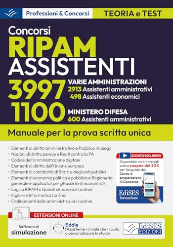 Concorsi RIPAM 2026: 3997 Assistenti (varie Amministrazioni) 1100 Assistenti (Ministero Difesa): Teoria e test per la prova scritta unica