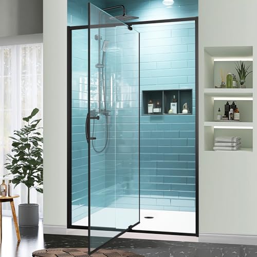 GroGro 44-48' W x 71' H Semi-Frameless Pivot Swing Glass Shower Door,with 1/4'(6mm) Clear SGCC...