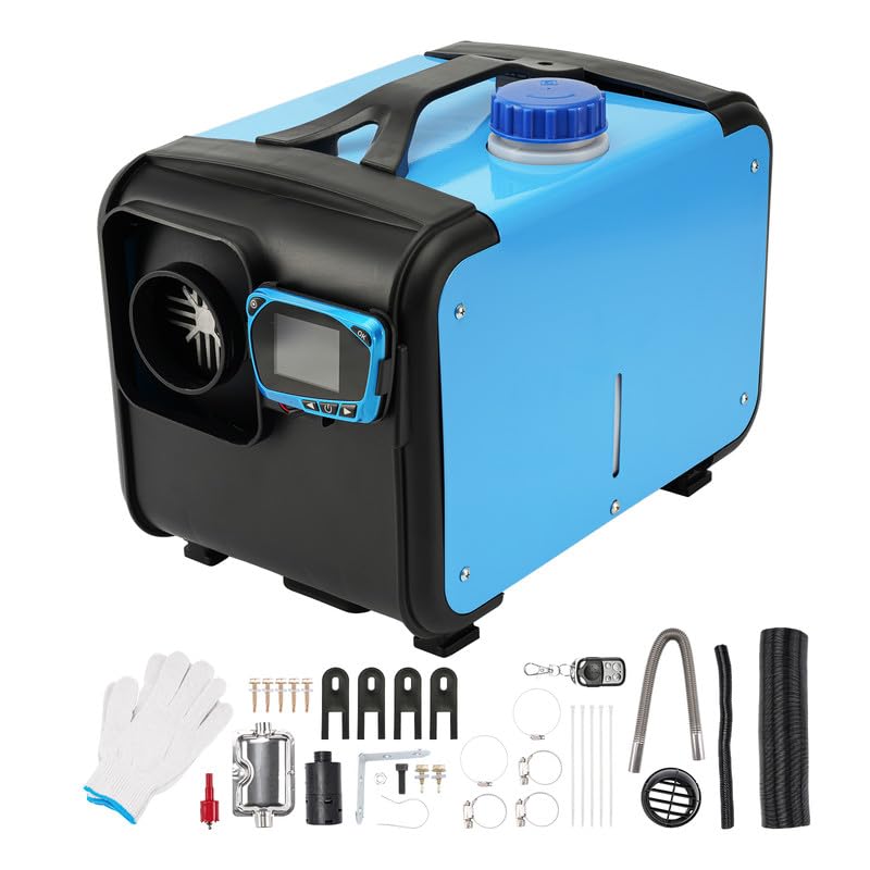 Calefactor de estacionamiento diésel todo en uno de 8 kW y 12 V con silenciador, interruptor LCD y control remoto para camiones, barcos, remolques, turismos, autocaravanas y furgonetas camper (azul)