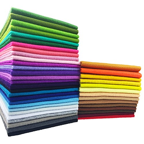 flic-flac 42pcs1.4mm Thick Soft Felt Fabric Sheet Assorted Color Felt Pack DIY Craft Sewing Squares Nonwoven Patchwork (25cm * 25cm)