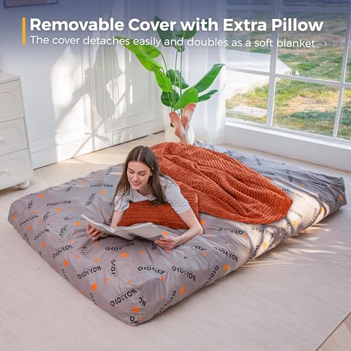 Image of MAXYOYO Giant Bean Bag Chair Bed with Pillow, Convertible Beanbag Sofa to Floor Bed, Lazy Chair Couch with Removable Cover, High-Density Shredded Foam Filling, Cozy Lounge for Bedroom Living Room