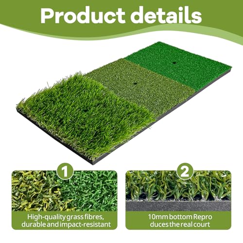 Golf Hitting Mat, 3-in-1 Golf Matt Outdoor Golf Practice Mats Heavy-Duty Foldable with Heavy Non-Slip Base Tri Turf, Ball Tray and Tees 23.6 x 11.8'' (60 x 30cm) - Image 3