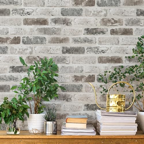 Guvana 17.3'×472.4' Brick Peel and Stick Wallpaper Brown/Grey Contact Paper Self Adhesive 3D Brick Textured Contact Paper Removable Vintage Wallpaper for Room Backsplash Accent Wall Decor