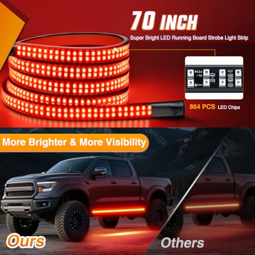 Image of Nilight 2PCS 70 Inch Emergency Strobe Light Strip with Controller 864 LED Red Running Board Lights Flexible Side Flashing Warning Caution Safety Waterproof for Truck Construction Pickup