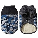 Vecomfy Fleece Lining Warm Dog Coats for Small Dogs Waterproof Puppy Jacket for Winter Blue Camo S