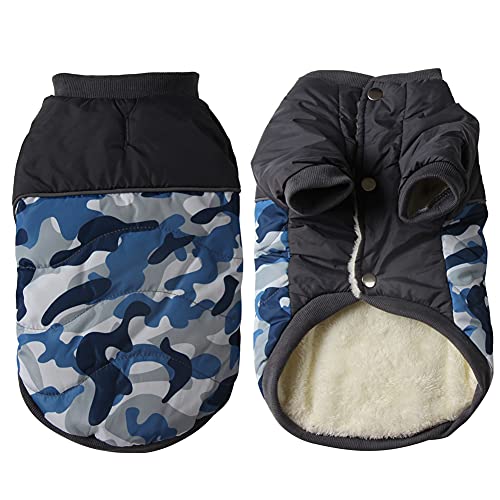 JoyDaog Fleece Lining Warm Dog Coats for Small Dogs Waterproof Puppy Jacket for Winter Blue Camo M