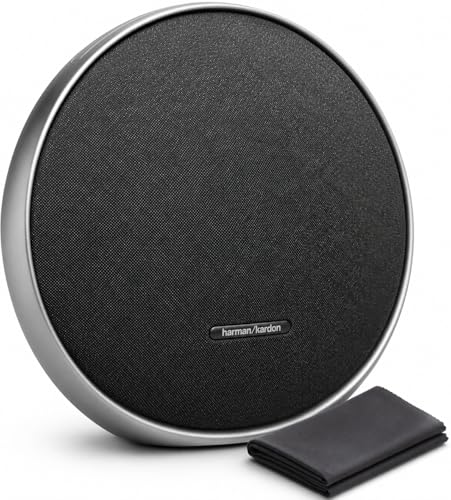Harman Kardon Onyx Studio 9 - Portable Bluetooth Speaker Bundle with Premium Microfiber Cleaning Cloth, Self-Tuning, Built-in Battery, USB Charging, Aluminum Handle, Wireless Home & Outdoor Speaker