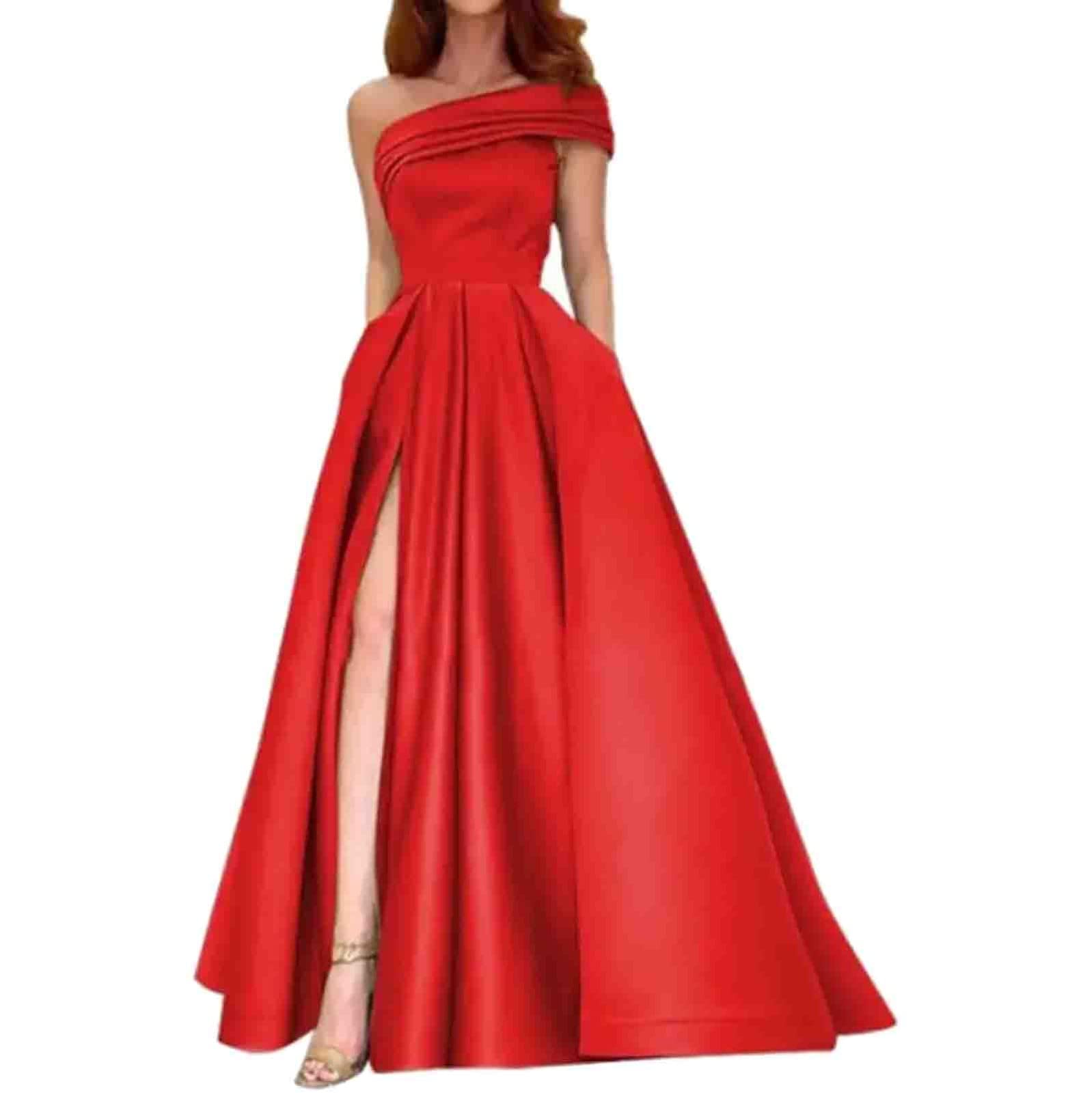 Genérico Vestidos Fiesta Mujer - Vestido Elegante de Satén para Mujer Diseño de Un Hombro con Abertura Lateral Falda Tutú para Nocturna Vestido Verde de Cumpleaños