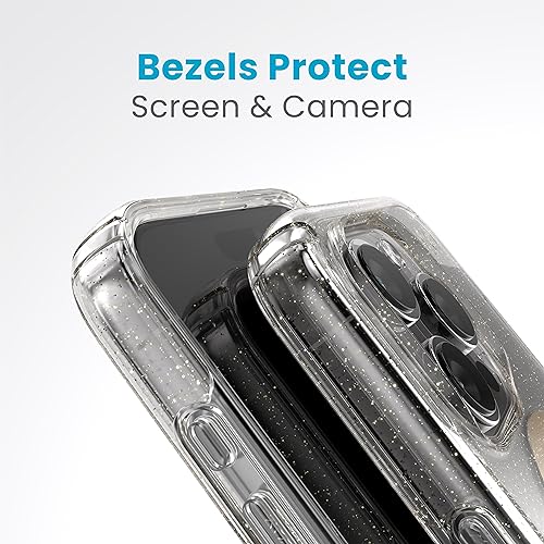 Image of Speck iPhone 15 Pro Case - Built for MagSafe, Drop Protection - Scratch Resistant, Anti-Yellowing 6.1 Inch Phone Case - Presidio Lux Clear /Gold Glitter /Beige Sweater