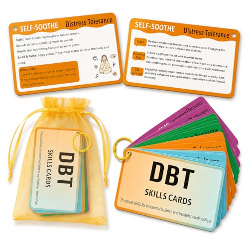 DBT Skills Coaching Cards with Guided Examples & Goals – 24 DBT Flashcards for Emotional Regulation, Stress Relief & Coping Skills Cards for Teens & Adults