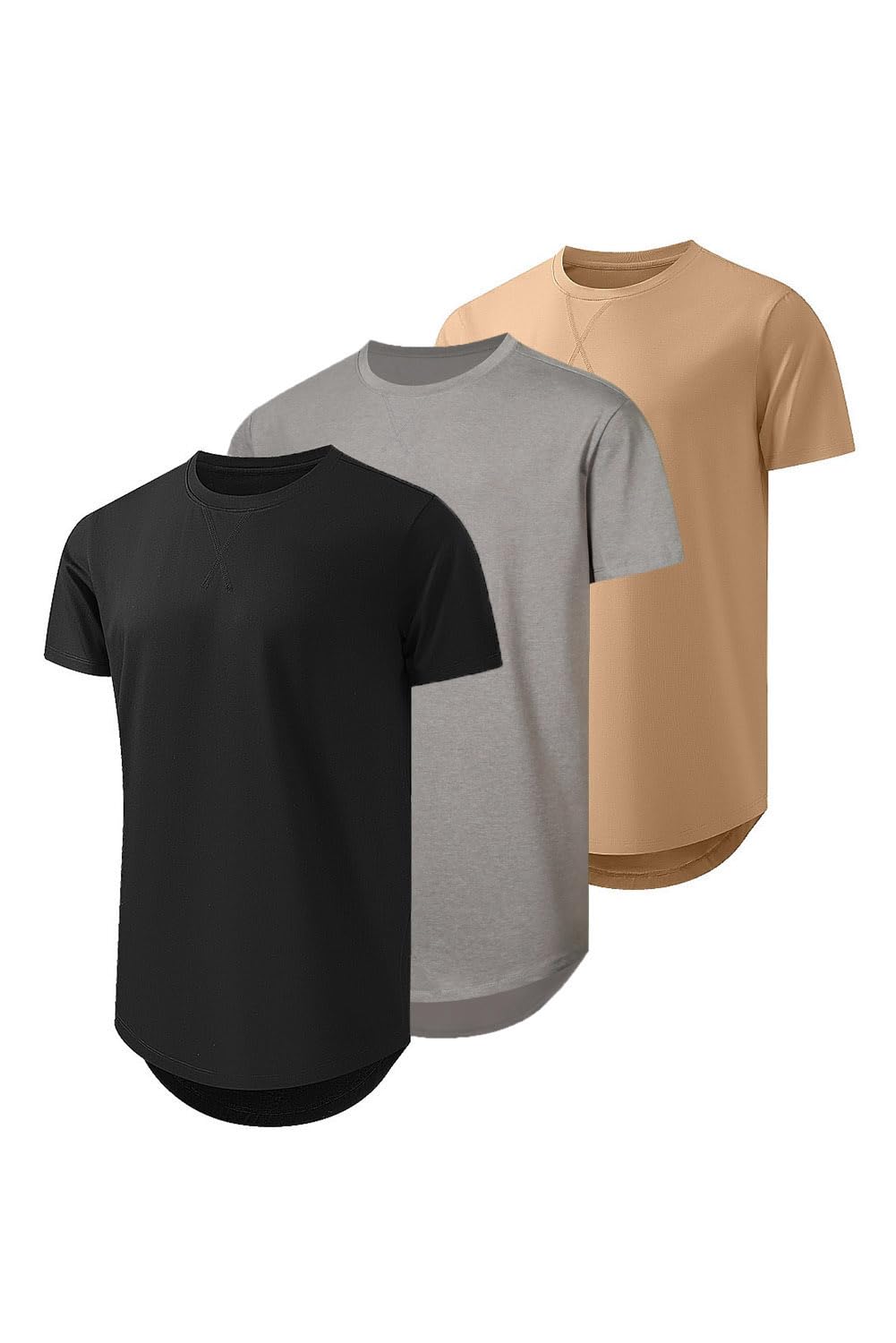 Mens 3 Pack Cotton Hipster Hip Hop Longline Crewneck T-Shirt