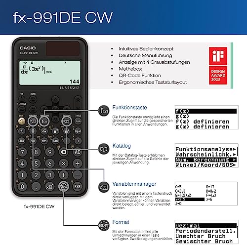 Casio FX-991DE CW ClassWiz technisch wissenschaftlicher Rechner mit Schutztasche, deutsche Menüführung (Limited Edition)