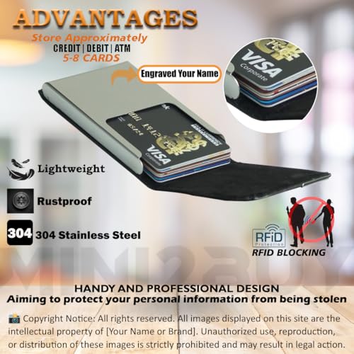 Image of Engraved Your Name Customized On Vertical Card Holder -Luxurious Unisex Design-RFID Blocking Stainless Steel 1 x 10 x 6 cm for Credit|Debit|ATM|Business Visiting Corporate Gift (Black-PTI)