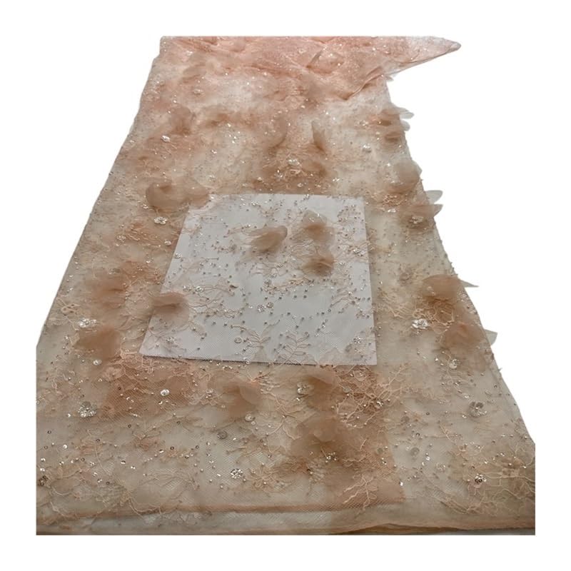 Wyvix 5 yardas hechas a mano estéreo bordado tela tubo de cuentas encaje 3D for vestido novia prendas vestir mujer DIY(Orangered)
